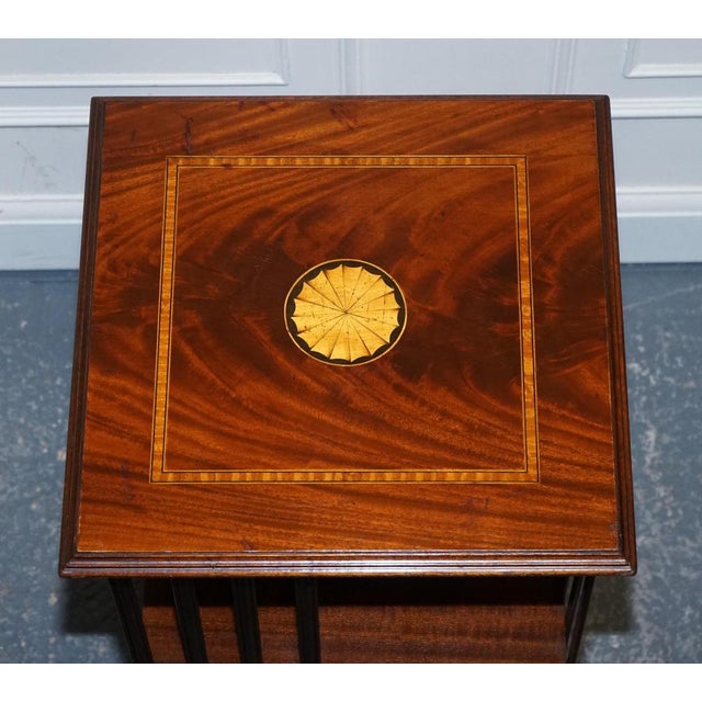 Mid-Centry Sheraton Revival Inlaid Revolving Bookcase End Table on Castors For Sale - Image 14 of 17