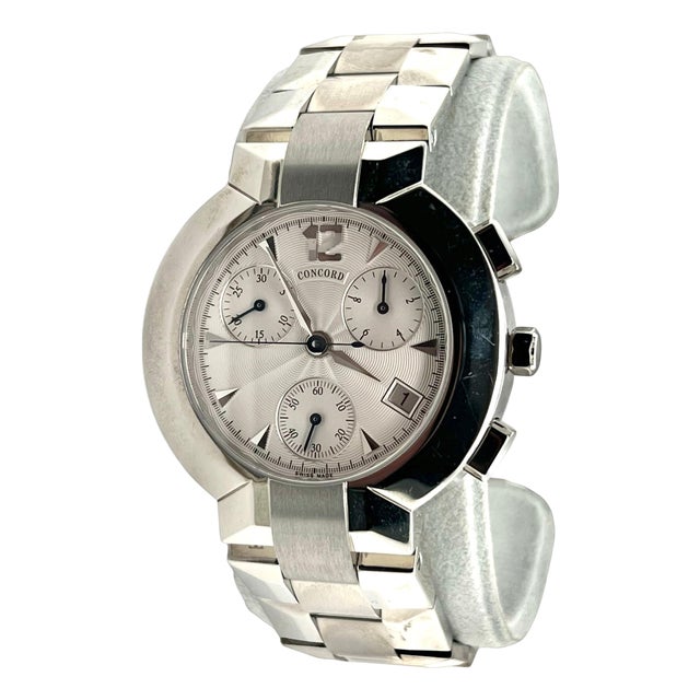 1990s Concord Estate La Scala Chronograph Watch Stainless Steel 38 mm For Sale