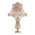 French-Style Crystal Table Lamp – Blush Pink Shade, Gilded Gold Leaf & Hanging Crystal Accents For Sale