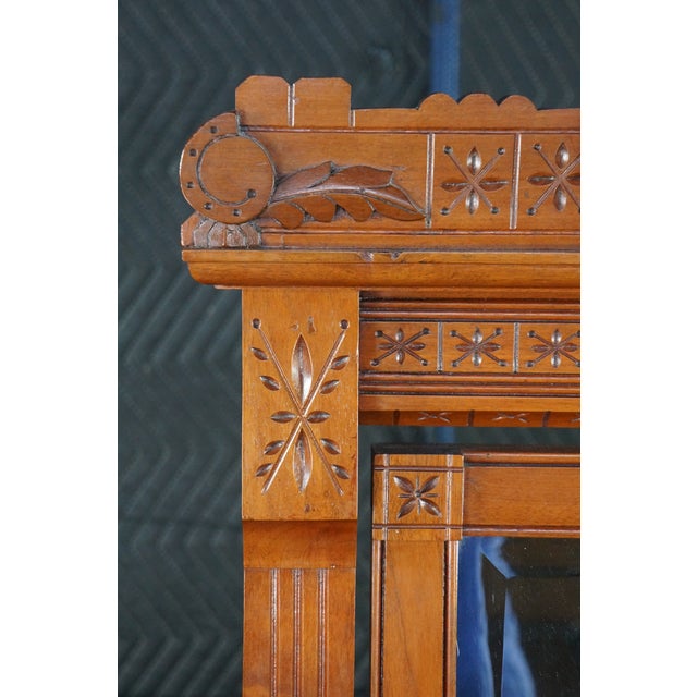 Antique Victorian Eastlake Walnut Burl Marble Washstand & Mirror Commode Cabinet For Sale - Image 4 of 18