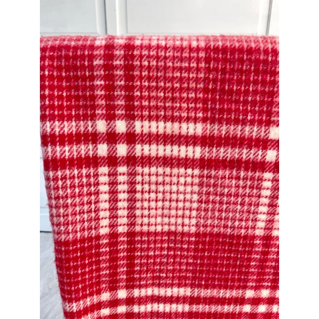 Cabin Vintage Faribault Red & White Plaid Wool King Blanket With Red Satin Binding For Sale - Image 3 of 7