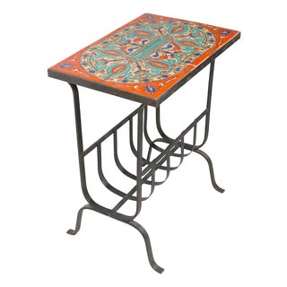 Vintage Tile Top Wrought Iron Table For Sale