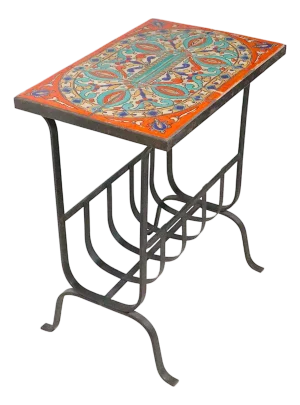 Vintage Tile Top Wrought Iron Table