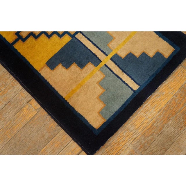 1920s Yellow Ecru Medallion Antique Chinese Art Deco Rug 2' X 3'8'' Knotted Wool Carpet For Sale In New York - Image 6 of 9