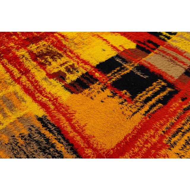 Mid-Century Modern Abstract Danish Rya Area Wool Rug in Warm Ochre For Sale - Image 11 of 12