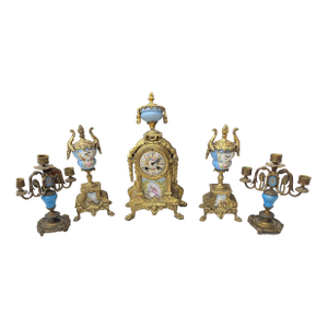 Set of 5, Early 20th Century A Three Piece Clock Garniture Together With a Pair of Three Light Candelabras