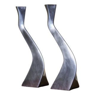 Vintage Modernist Chrome Candleholder, 1980s, Set of 2 For Sale