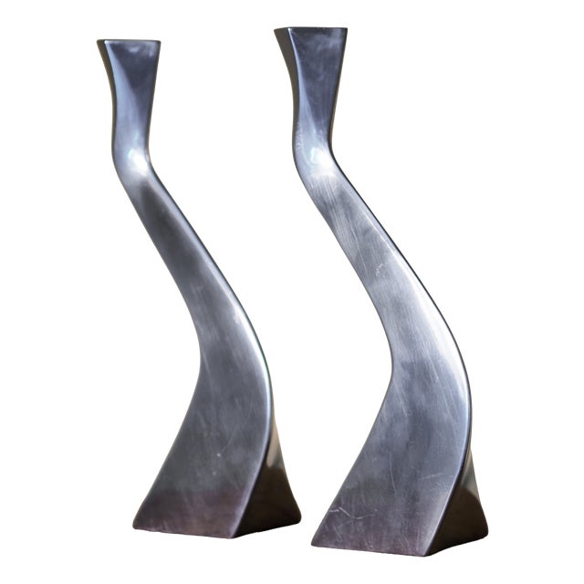 Vintage Modernist Chrome Candleholder, 1980s, Set of 2 For Sale