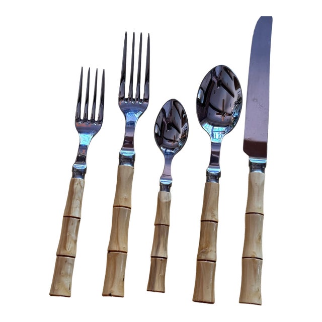 1980s Scof Rare Vintage Bamboo Flatware - 50 Pieces For Sale