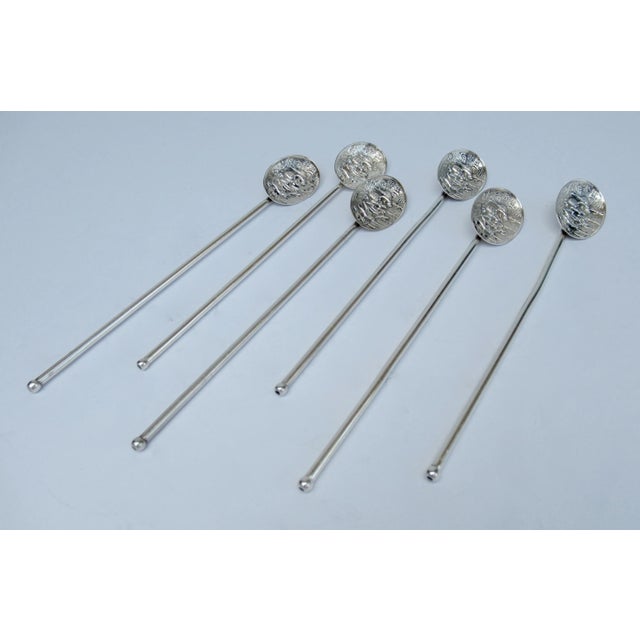 1930s C.1930's-50's Hans Jensen Design (Denmark) Silver Plate Repousse" Cocktail Stirrers & Straws - Set of 6 For Sale - Image 5 of 13