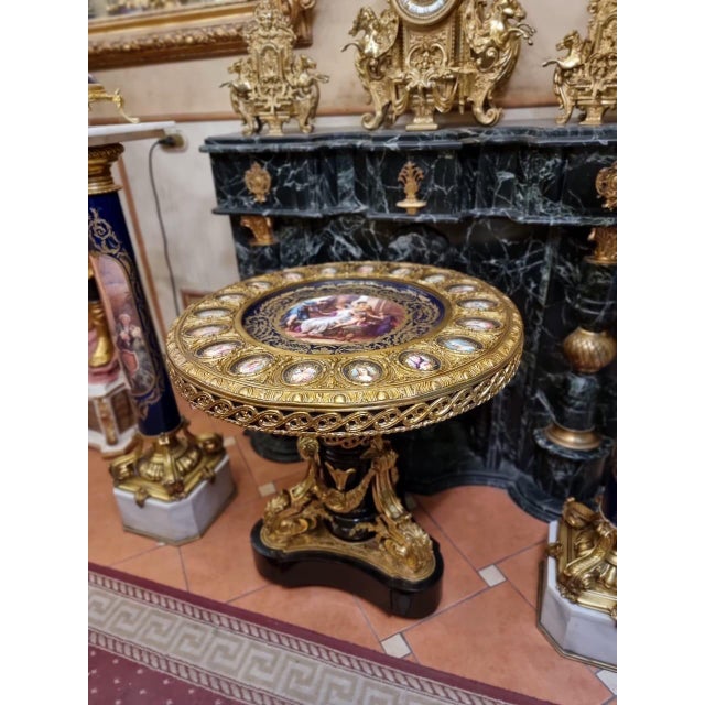 1960s Unique Royal Salon Porcelain and Gilt Bronze Round Table Hand-Painted with Classical Motifs For Sale - Image 4 of 5