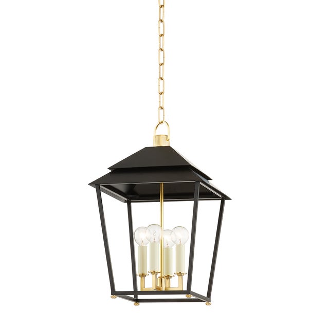 Hudson Valley Lighting Hudson Valley Lighting Natick 12.5 in. 4 Light Lantern in Aged Brass and Soft Black Finish For Sale - Image 4 of 4