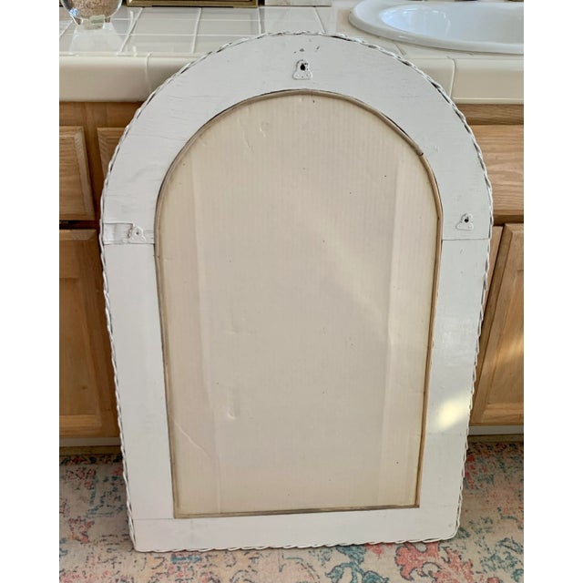 Vintage Arched White Wicker Wall Mirror For Sale - Image 4 of 9