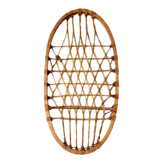 1940s Lund Wooden Snowshoe With Rawhide Webbing For Sale
