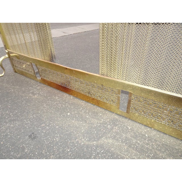 Vintage French Country Gold Metal & Brass Fireplace Screen With Metal Curtain For Sale - Image 9 of 13
