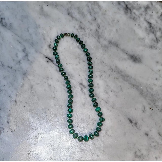 Traditional Vintage Malachite Necklace, 21" For Sale - Image 3 of 3