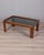Coffee table with walnut wood structure and smoked glass top, Italian design, 1970s.