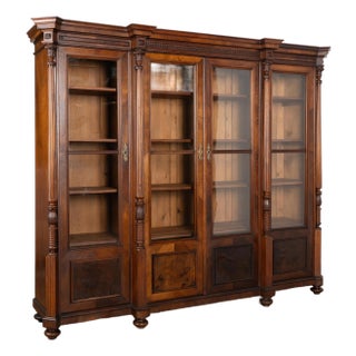 19th Century Walnut Four Glass Door Display Cabinet Bookcase For Sale