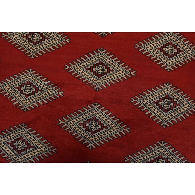 Textile Bokhara Jaldar Rug 4’11” X 7’7” Red Wool Tribal Hand-Knotted Oriental Carpet For Sale - Image 7 of 12