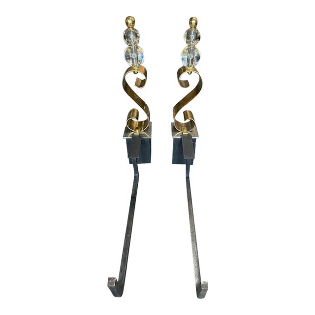 1930's Art Deco Brass and Stacked Lucite Ball Andirons Pair For Sale