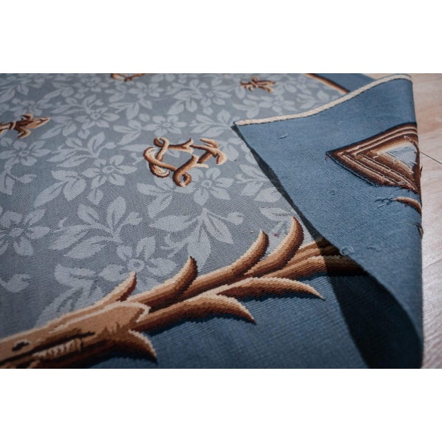 9x12 Vintage Aubusson Flat Weave Wool Rug, Blue Fleur-De-Lis For Sale - Image 10 of 15