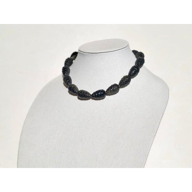 Ebony Natural Carved Golden Obsidian Beaded Necklace With Golden Obsidian Clasp, 17.5" For Sale - Image 8 of 10