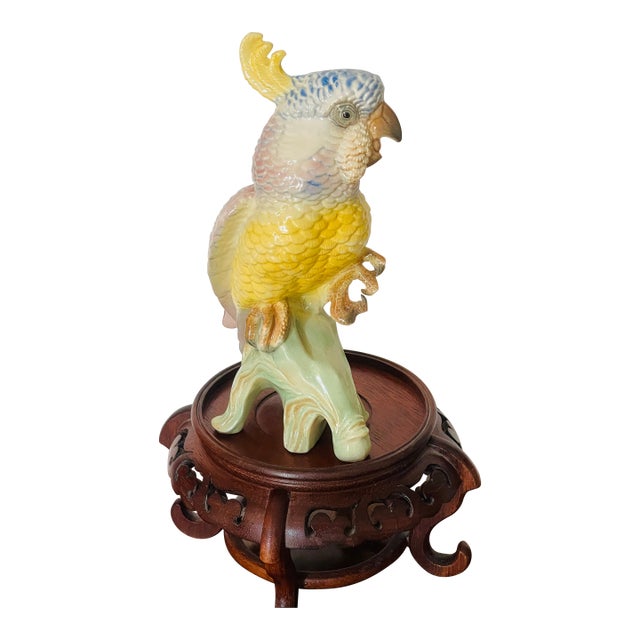 Vintage Tropical Coastal Cockatoo Parrot California Pottery Figurine For Sale