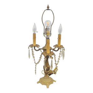 Mid 20th Century Torchiere Candelabra Table Lamp With Amber Prisms