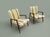 Pair of vintage armchairs with armrests and wooden frame. Designed in the style of Ico Parisi and Gio Ponti, essential and...