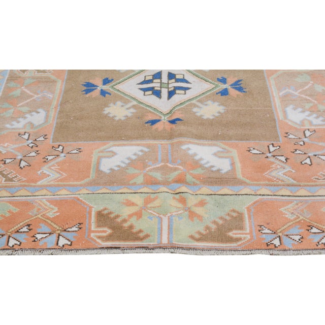 1960s Vintage Turkish Oushak Hand Knotted Rug With Organic Wool and Soft Texture,5'2"X9'8" For Sale - Image 4 of 6