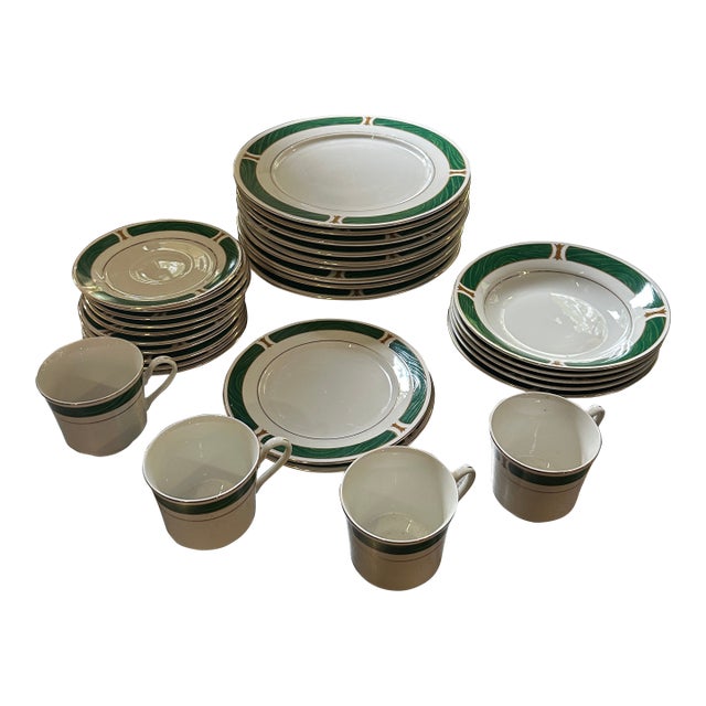 1970s Ceramic Majesty Plate Set With Malachite and Gold Designs- Set of 30 For Sale