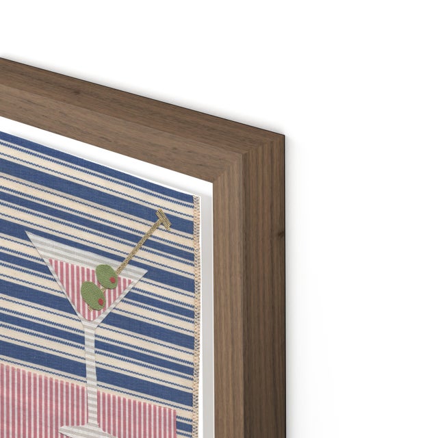 DESCRIPTION: Bridget the Martini by Willa Heart in Walnut Frame, Mini Art Print This is a print of a handmade fabric...