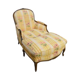 Brunschwig & Fils French Louis XV Style Bergere Chair W/ Ottoman For Sale