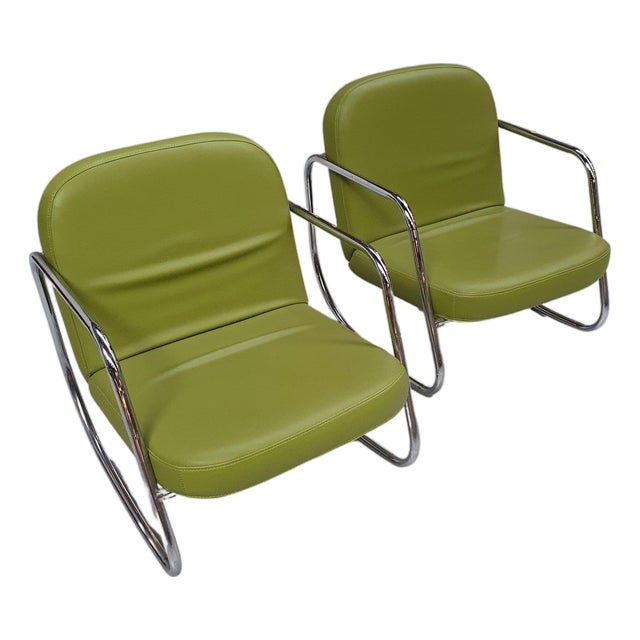 Rocking Chairs in Green Leather, Set of 2 For Sale