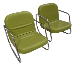 Rocking Chairs in Green Leather, Set of 2