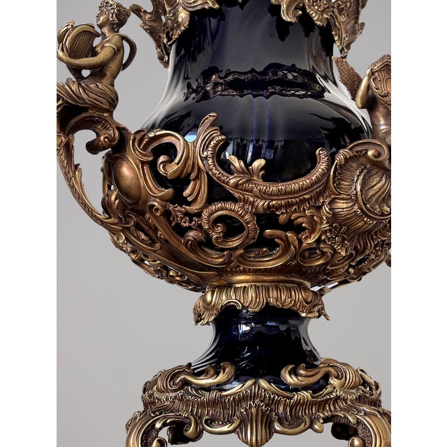 Large Covered Urn in Black Porcelain and Bronze Rocaille Decoration with Cherubs, 2010s For Sale - Image 15 of 18