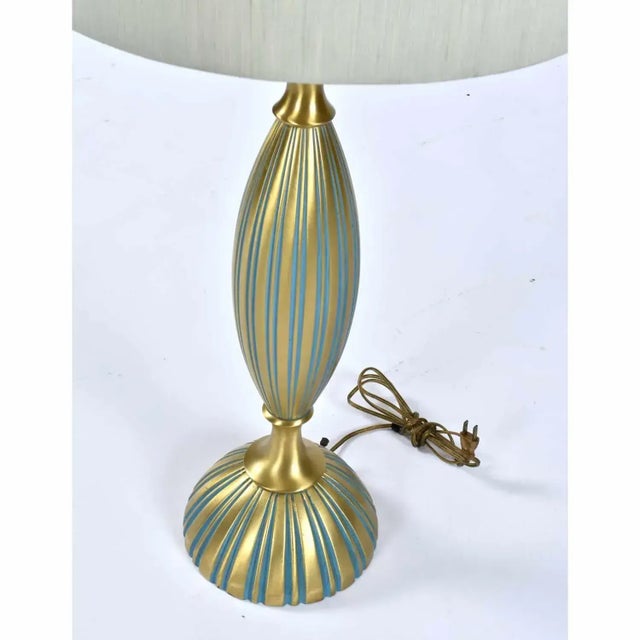 Metal Rembrandt Teal and Gold Hourglass Shaped Midcentury Table Lamp For Sale - Image 7 of 12