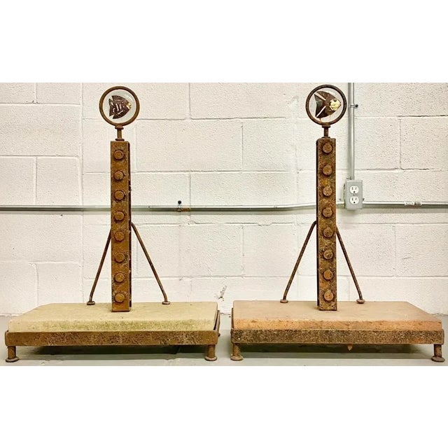 Sculptural Rustic Concrete + Steel Andirons, a Pair (Mexico) For Sale - Image 13 of 13