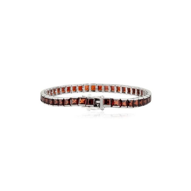 Not Yet Made - Made To Order Square Cut Deep Red Garnet Tennis Silver Bracelet for Him For Sale - Image 5 of 11