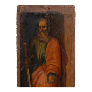 18th Century Original Painted Icon on Wood of Saint Paul Holding a Sword For Sale