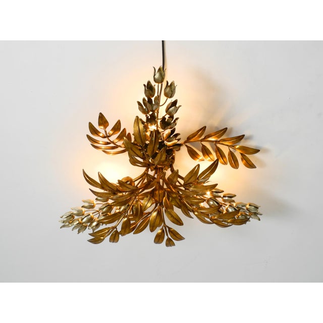 Metal Large Gold-Plated Floral Wisteria Ceiling Lamp by Hans Kögl, 1970s For Sale - Image 7 of 18