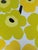 Offered is a Marimekko brand round lined cotton tablecloth featuring shades of yellow and bright green in the Unikko...