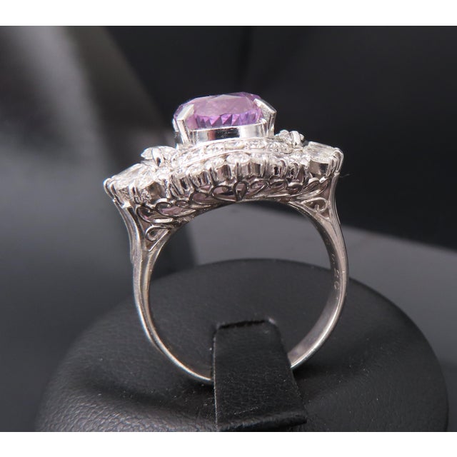 Late 20th Century 5.26ct Purple Sapphire Gia Heated Ceylon 1.43ct Diamond Platinum Ring, Size 7 For Sale - Image 13 of 18
