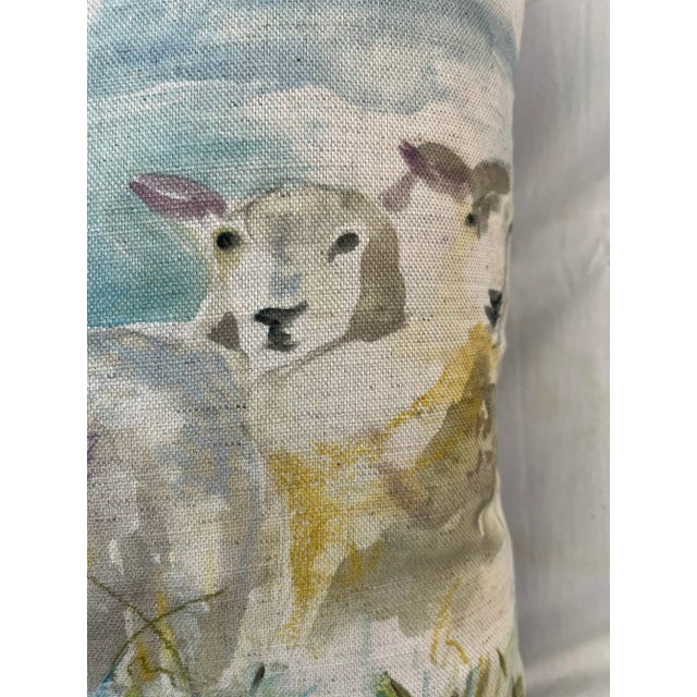 Textile 16" Square Decorative Toss Pillow Embellished With a Group of Inquisitive Sheep - Made in the U K For Sale - Image 7 of 12