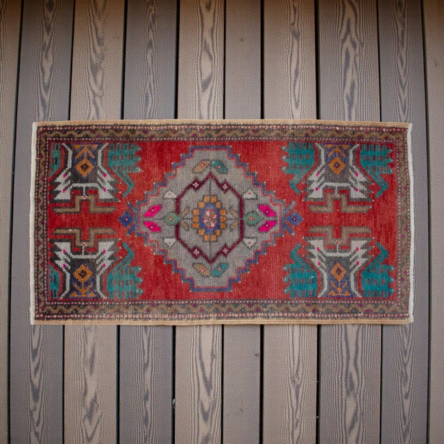 Rustic 1970s Hand Knotted Small Oushak Rug Faded Mini Rug Mat - 1'8" X 3'2" For Sale - Image 3 of 13