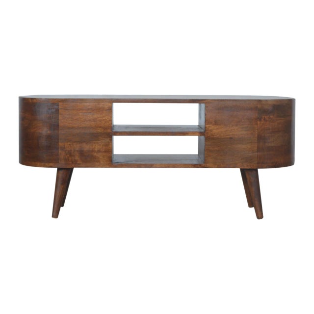 Chestnut Rounded Chestnut Mango Wood Media Console With Four Drawers For Sale - Image 8 of 8