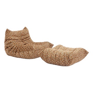 Vintage Togo Fireside Chair and Ottoman - Canyon Bloom Ligne Roset For Sale