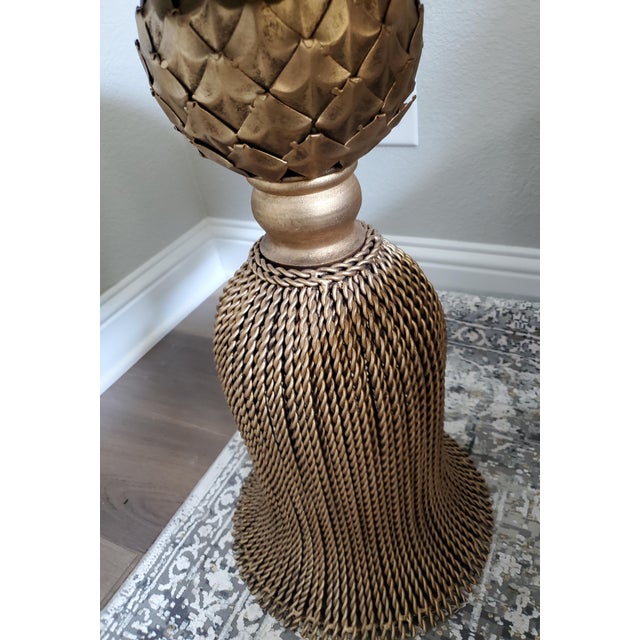 Hollywood Regency Neiman Marcus Handcrafted Wrought Iron Tassel Accent Table With Black Granite Top For Sale - Image 3 of 4
