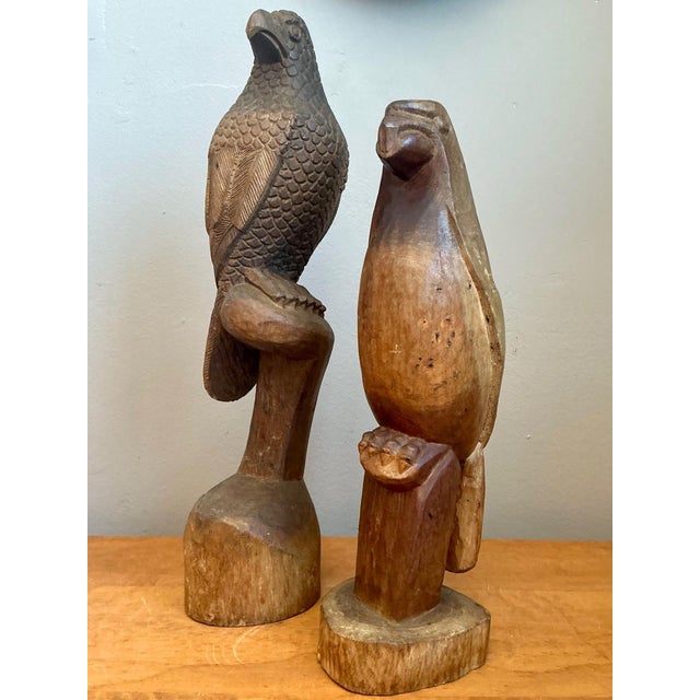 Mid 20th Century Vintage Carved Wood Bird Sculptures - A Pair For Sale - Image 5 of 13