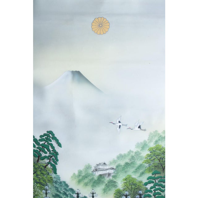 Textile 1960s "Landscape With the Bridge", Vintage Japanese Silk Scroll Print For Sale - Image 7 of 15